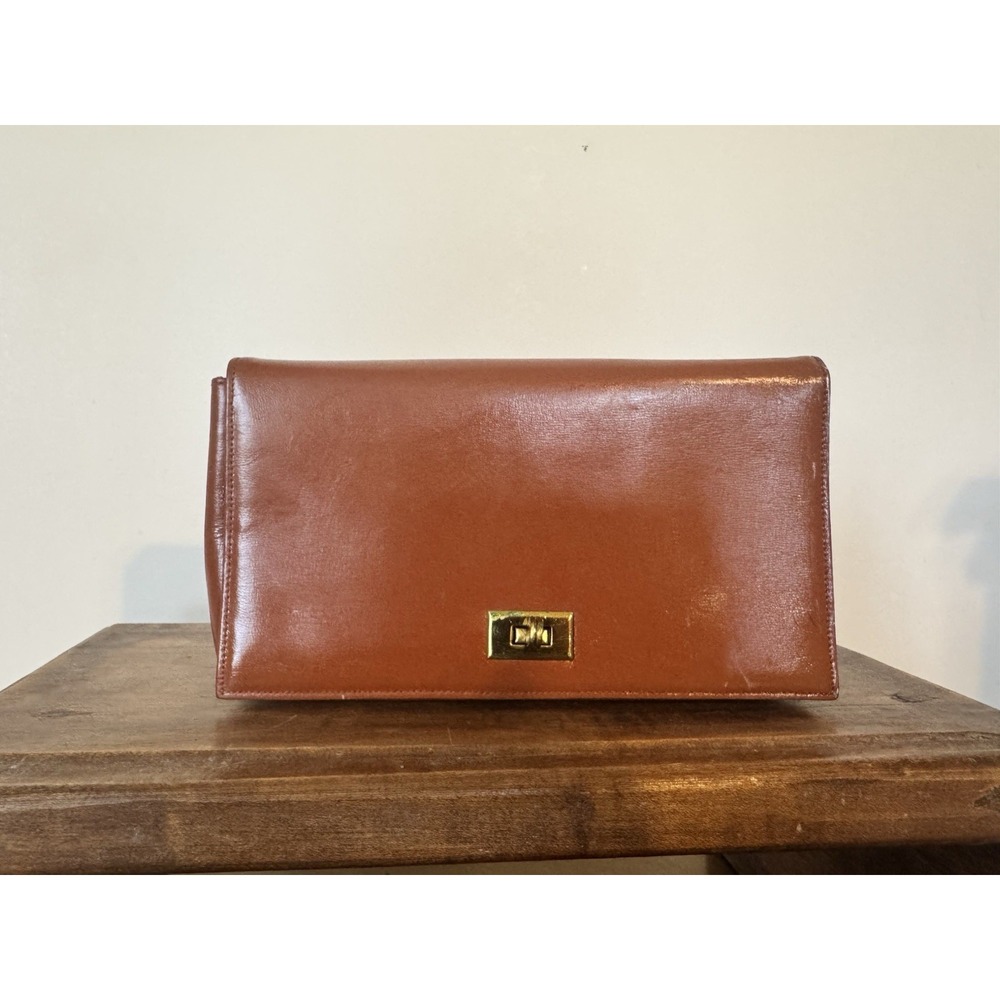 Meeker Kip Calf Vintage Antique Cognac Wallet Clutch Clasped Brass Leather